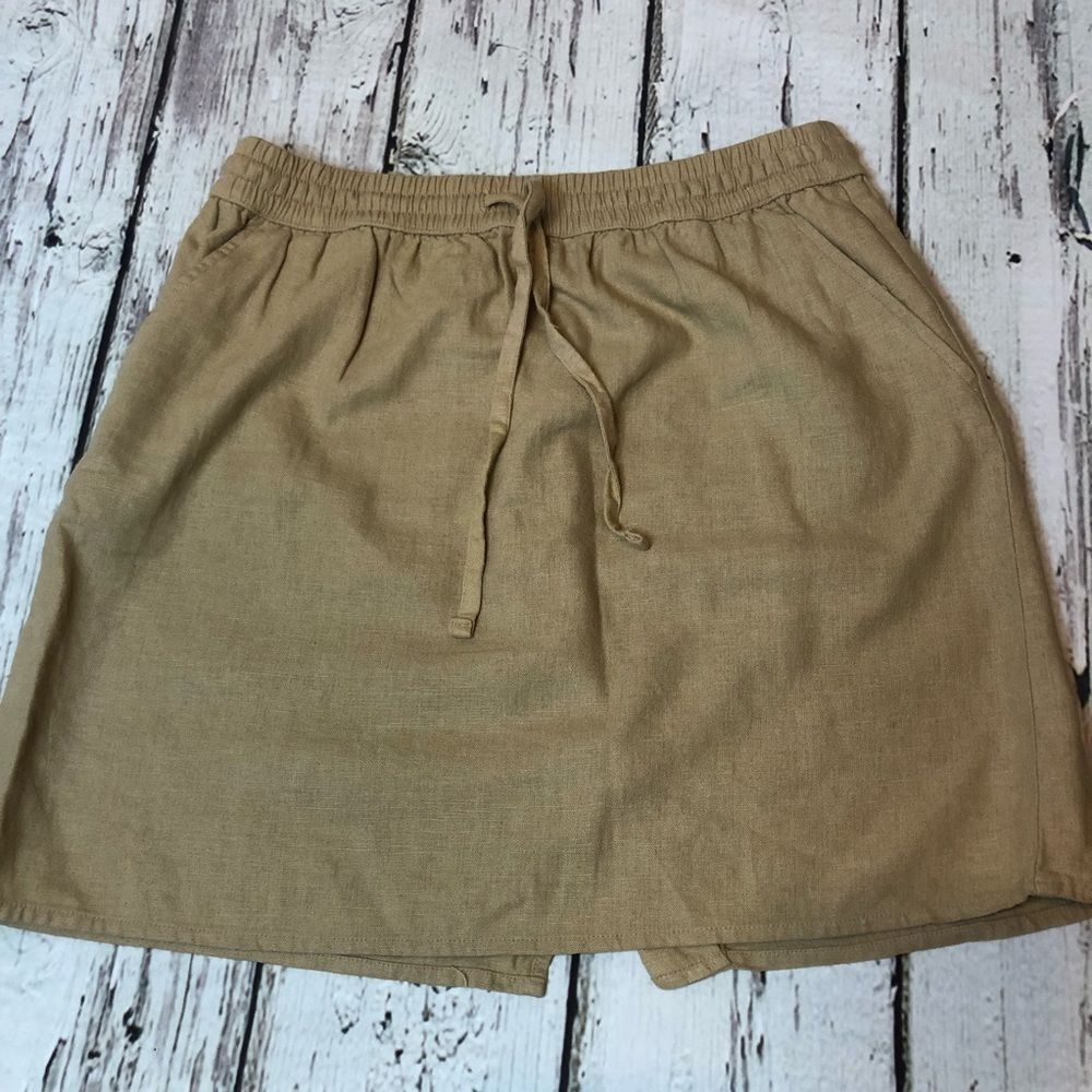 FOREVER 21 linen mix mini skirt minimalist raw earthy elastic waist size S/P